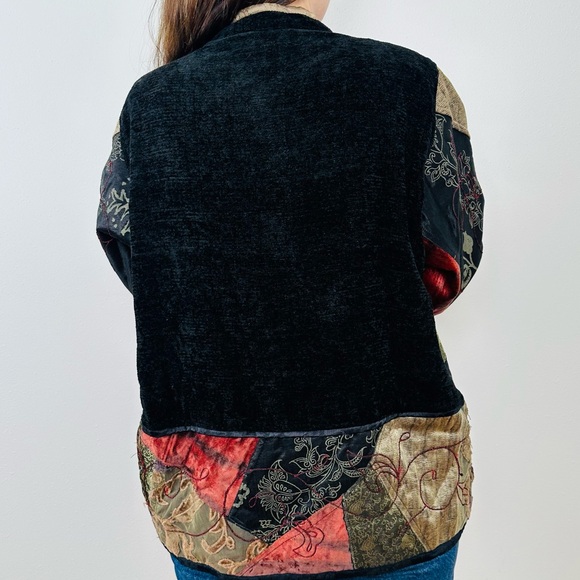 Vintage 1990s Quilted Embroidered Patchwork Blazer Jacket Abstract Print - Picture 6 of 11